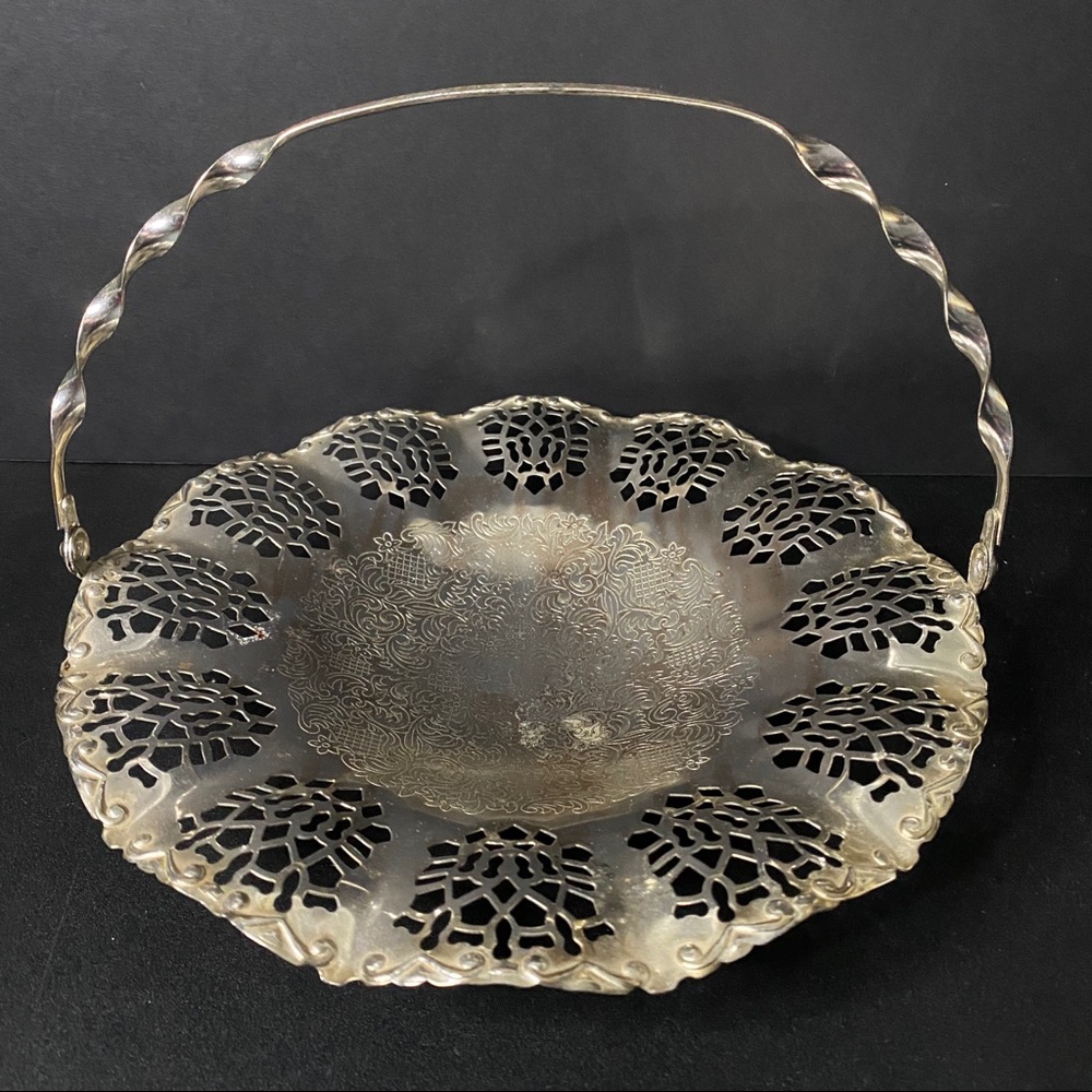 Vintage.Silver Plated Footed Tray Twisted Handle